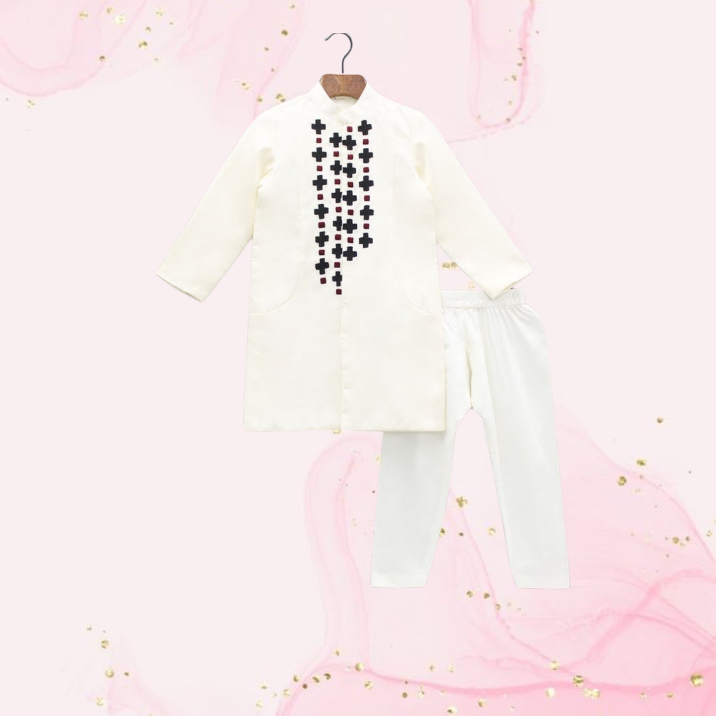 Pre Order: Off White Embroidered Sherwani With Pyjama