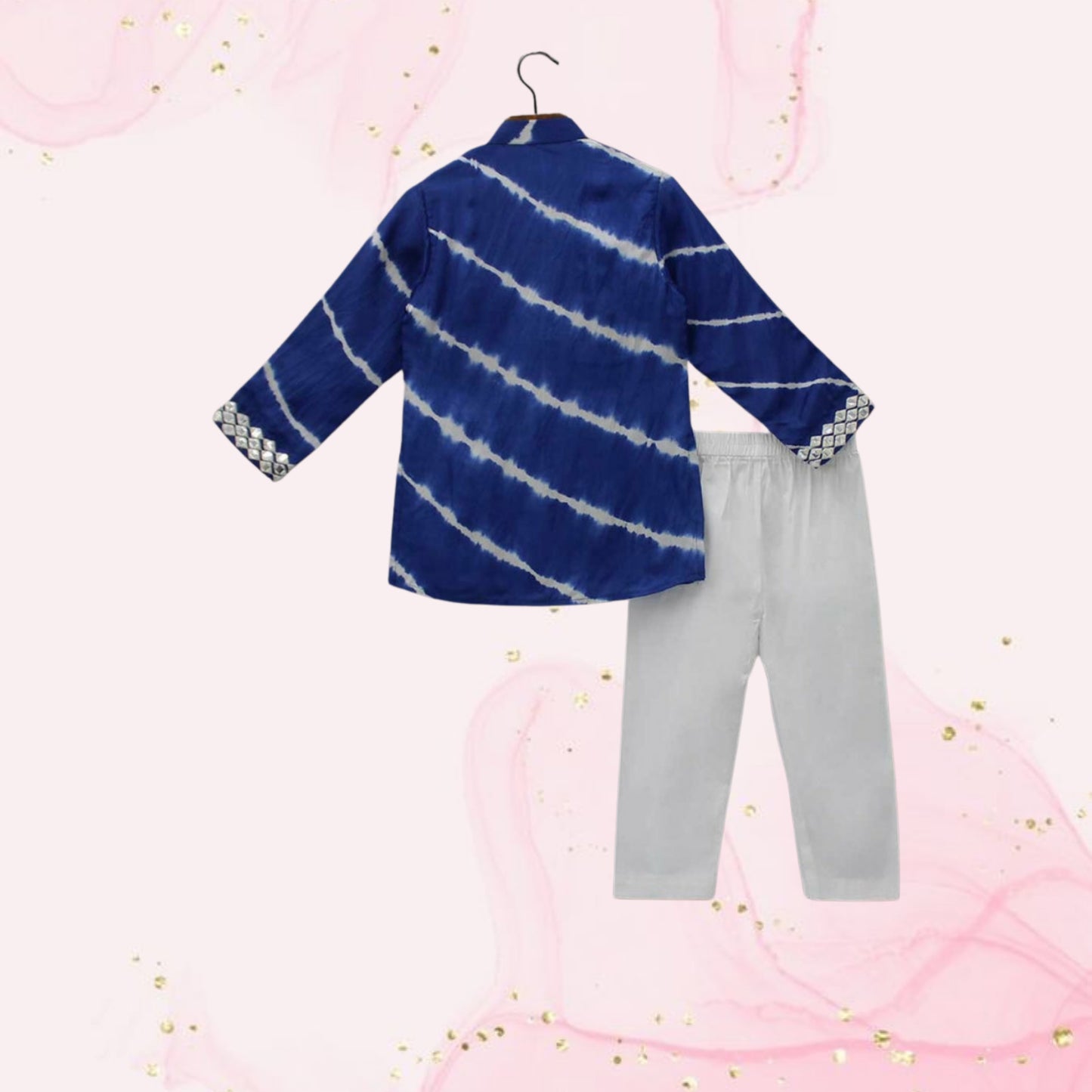 Pre Order: Blue Lehariya Striped Kurta With White Pyjama