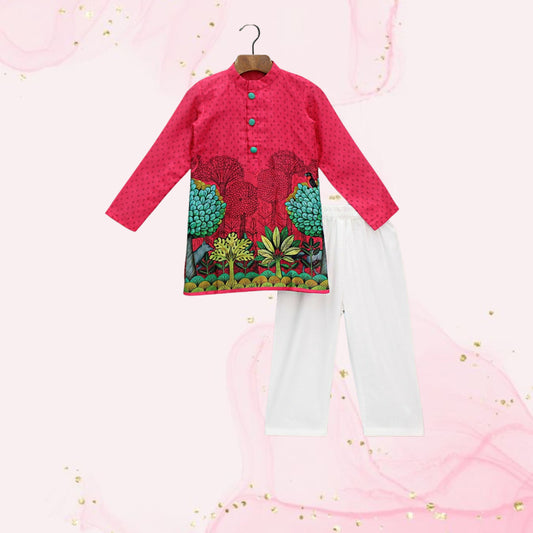 Pre Order: Printed Pink Kurta And Pyjama