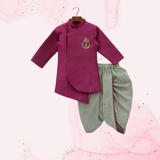 Pre Order: Magenta Asymmetric Kurta With Dhoti