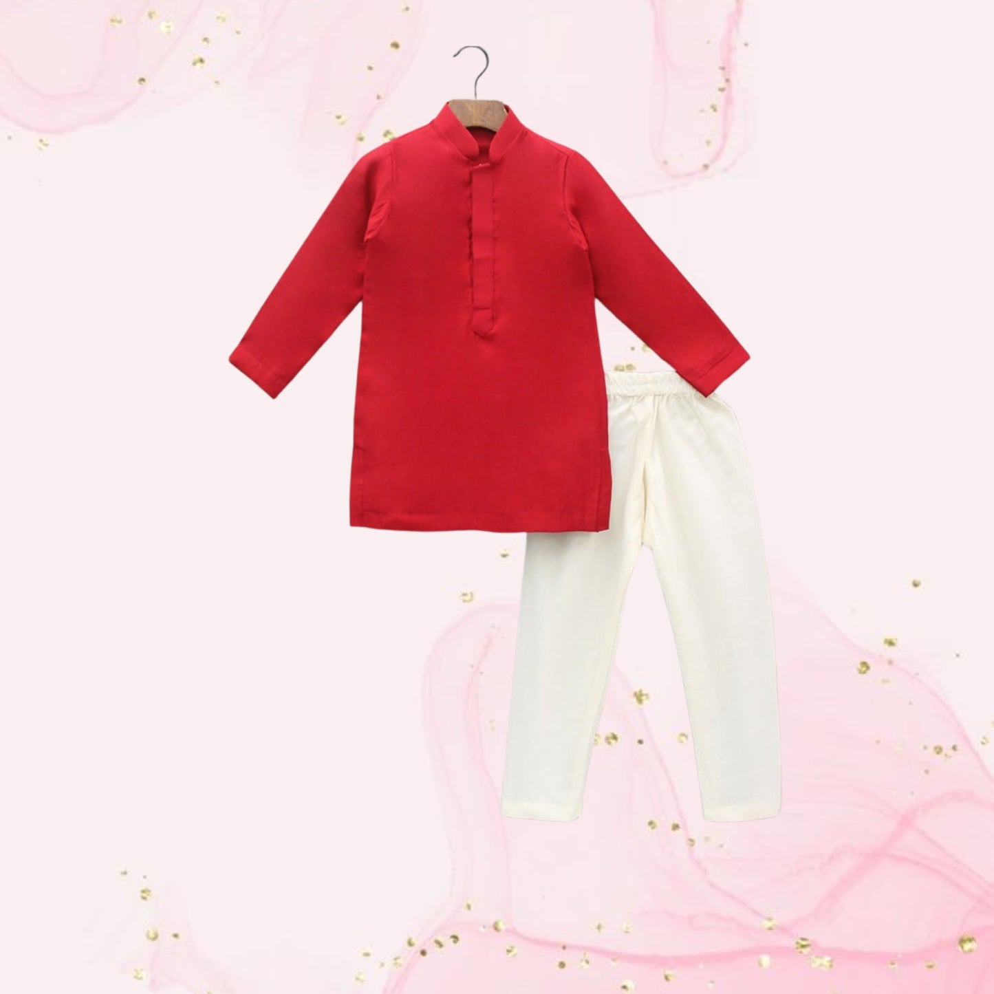 Pre Order: Red Kurta With Front Open Embroidered Jacket And Churidar