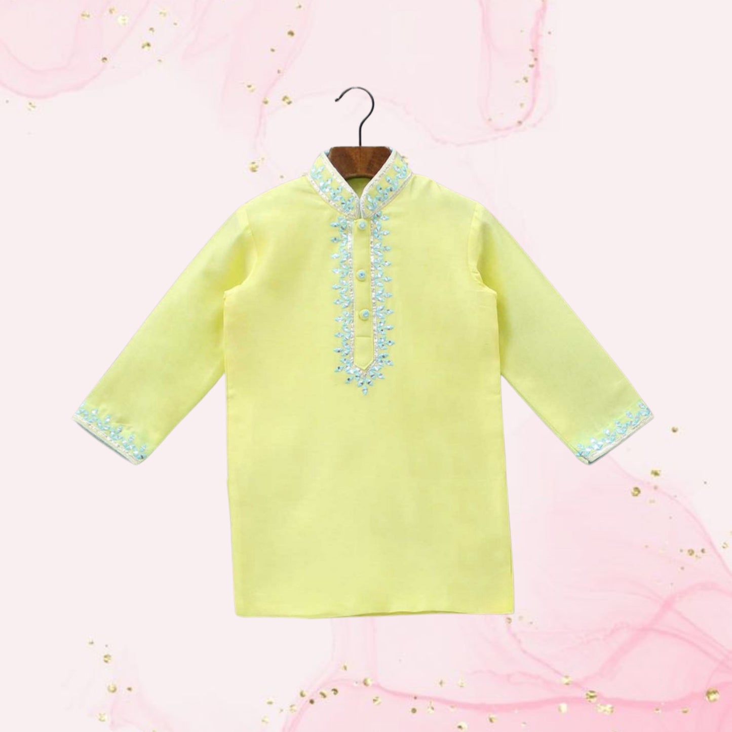 Pre Order: Fuax Mirror And Gota Lace Detail Kurta And Pyjama