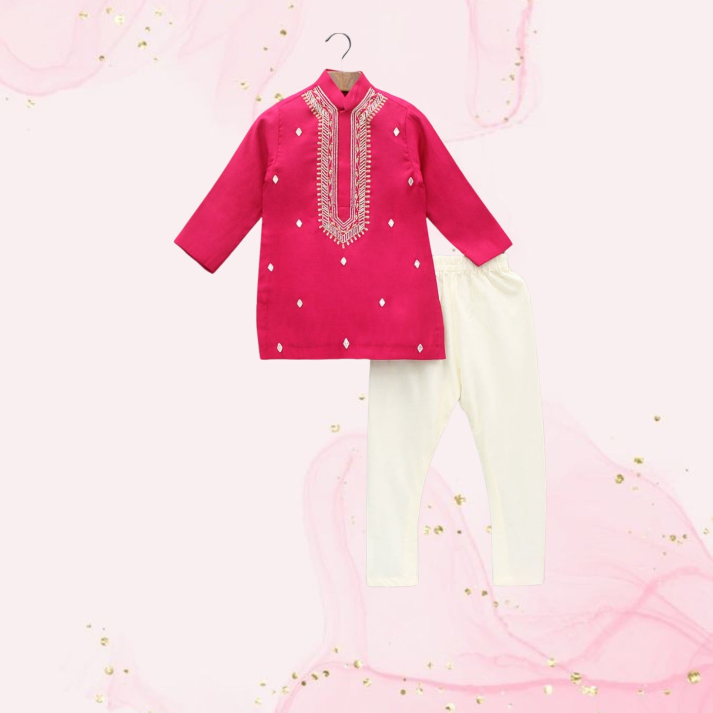 Pre Order: Embroidered Pink Kurta With Churidar