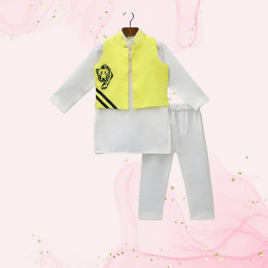 Pre Order: Kurta And Yellow Jacket With Pyjama