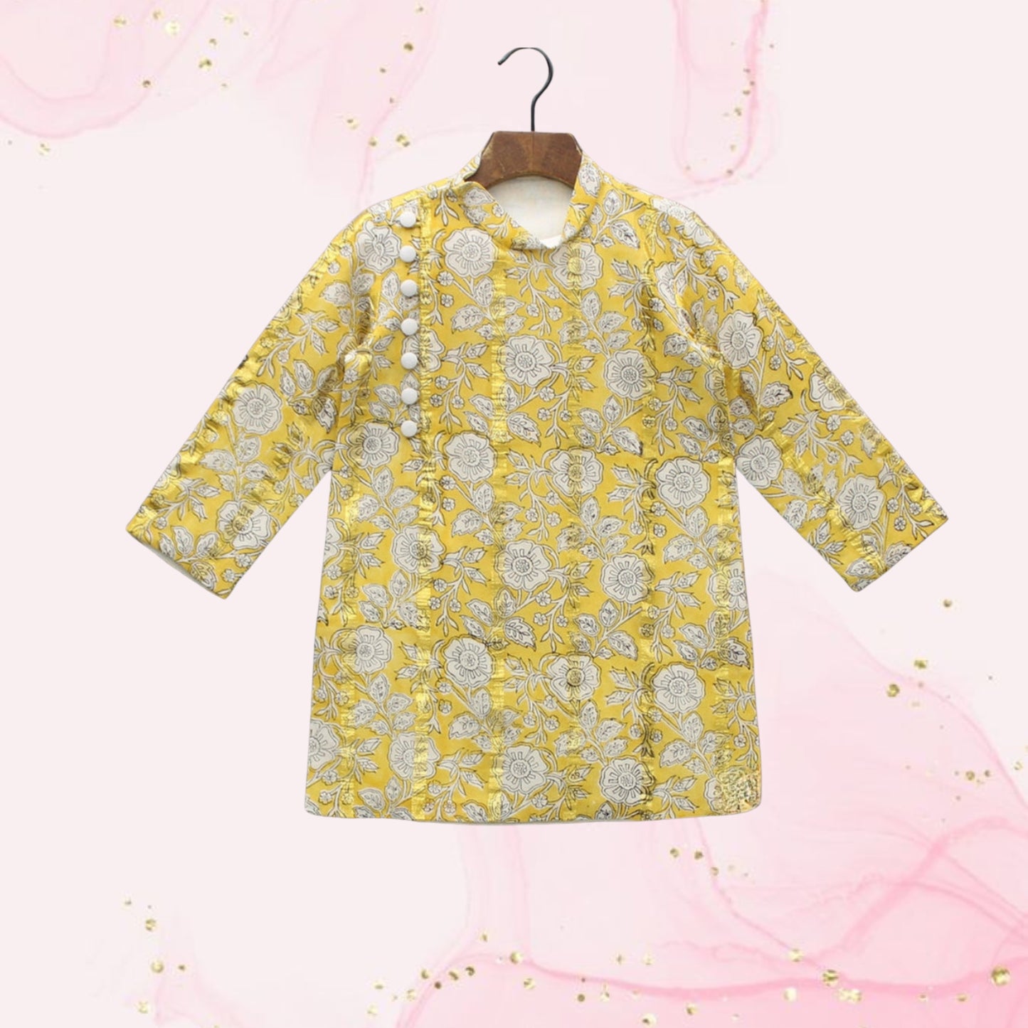 Pre Order: Printed Yellow Stylish Kurta And Pyjama