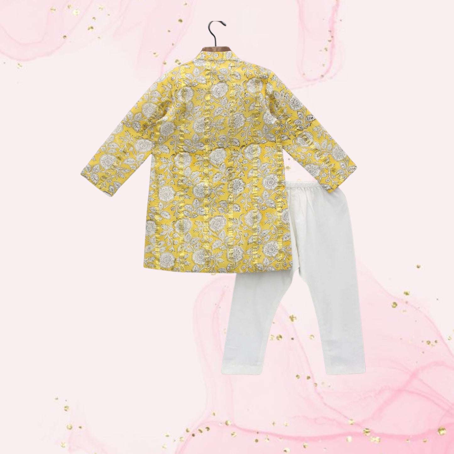 Pre Order: Printed Yellow Stylish Kurta And Pyjama