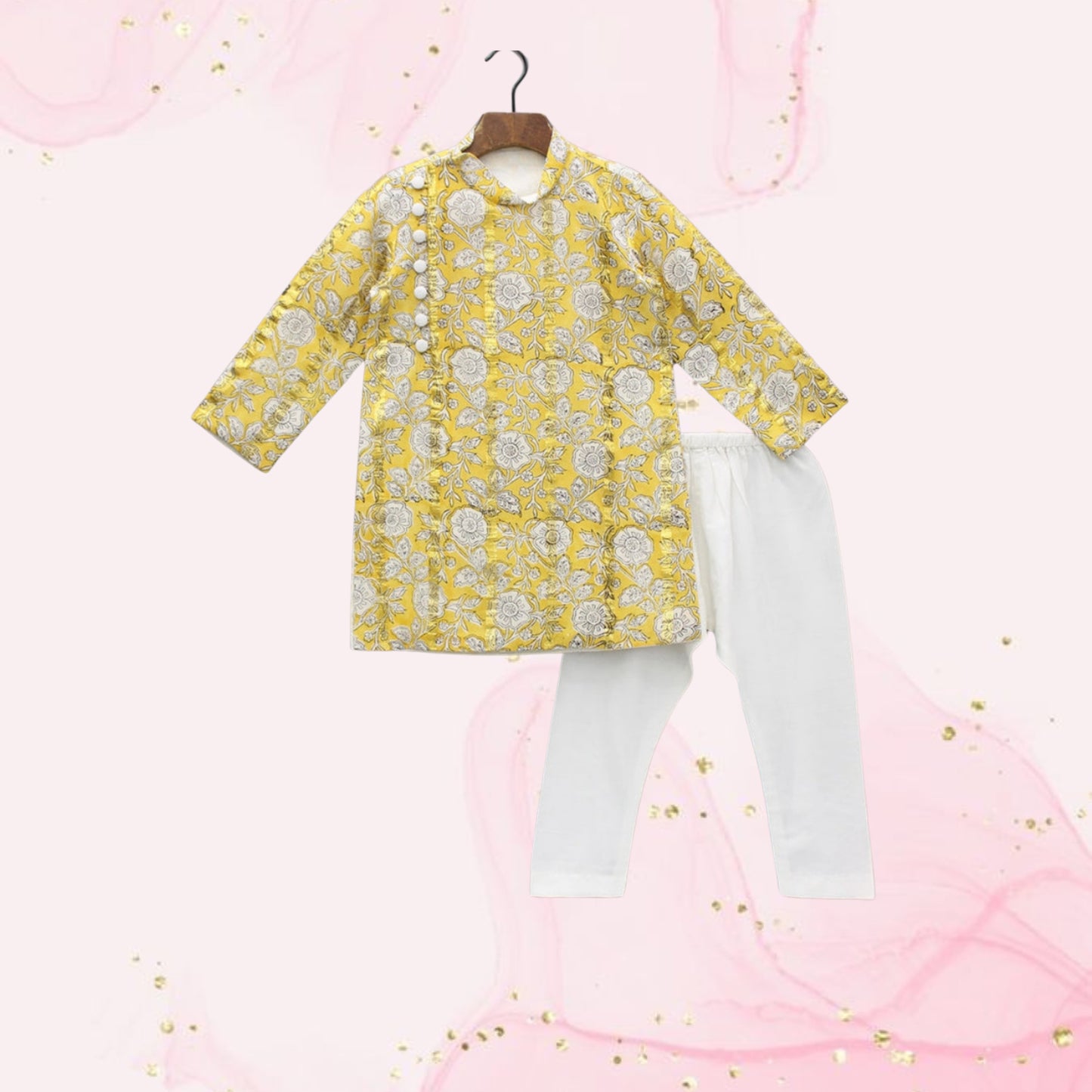 Pre Order: Printed Yellow Stylish Kurta And Pyjama