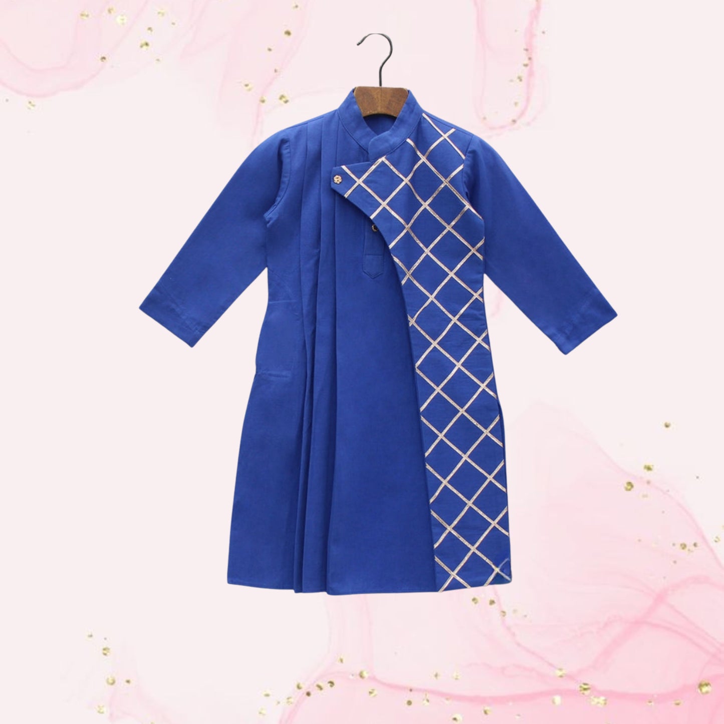 Pre Order: Blue Pleated One Side Flap Stylish Kurta With Pant