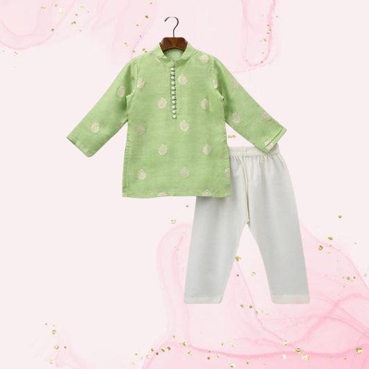 Pre Order: Brocade Green Kurta And Pyjama