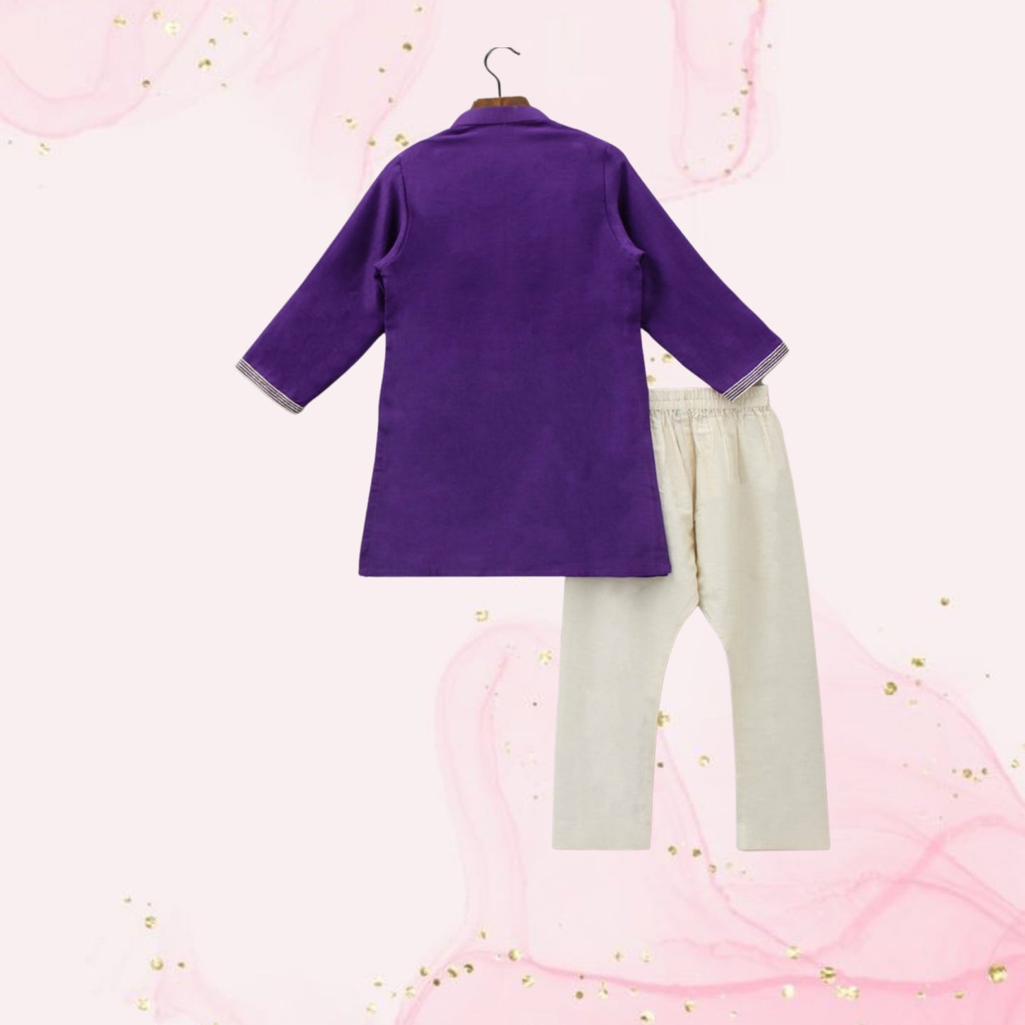 Pre Order: Purple Zari Embroidered Kurta And Beige Pyjama