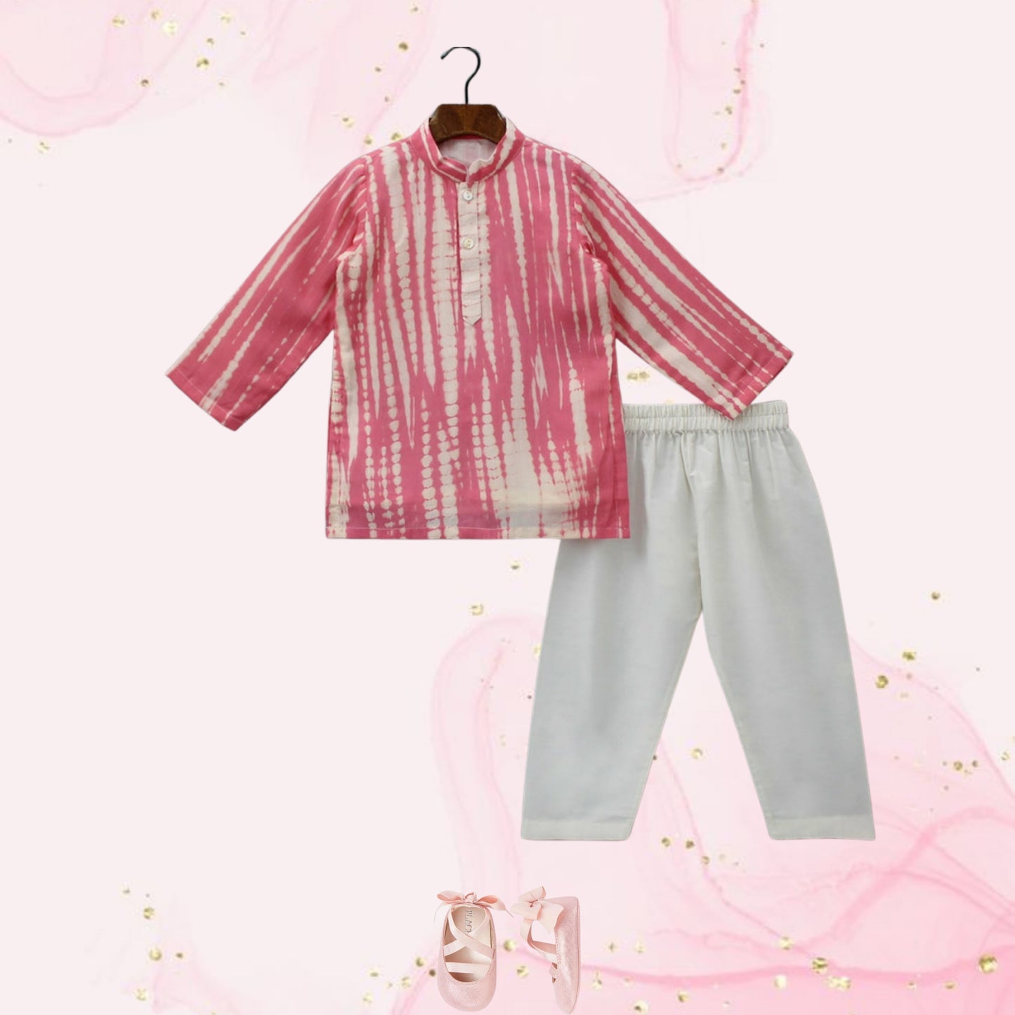 Pre Order: Shibori Printed Pink Kurta And Pyjama