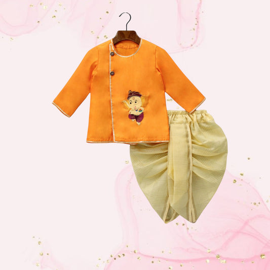 Pre Order: Ganesh Embroidered Kurta And Checks Dhoti