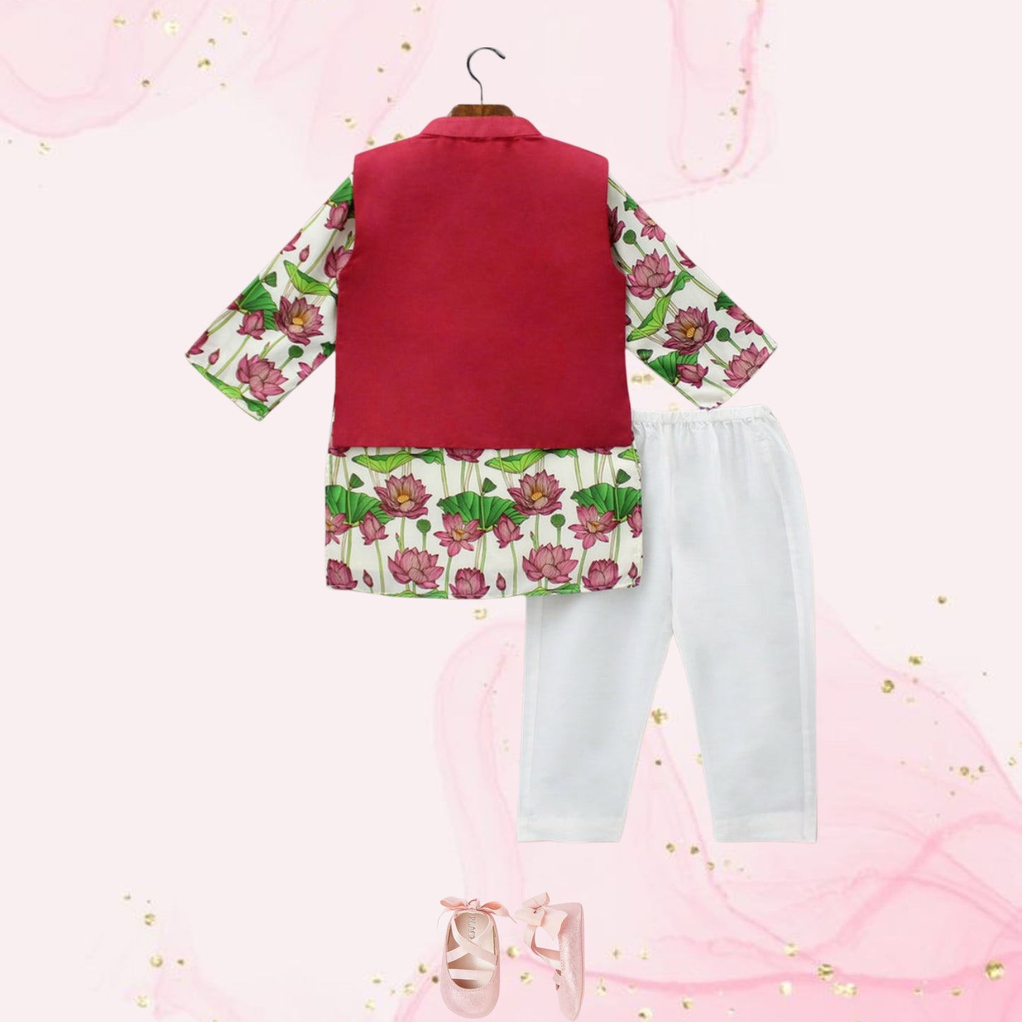 Pre Order: Lotus Printed Kurta And Embroidered Jacket With Pyjama