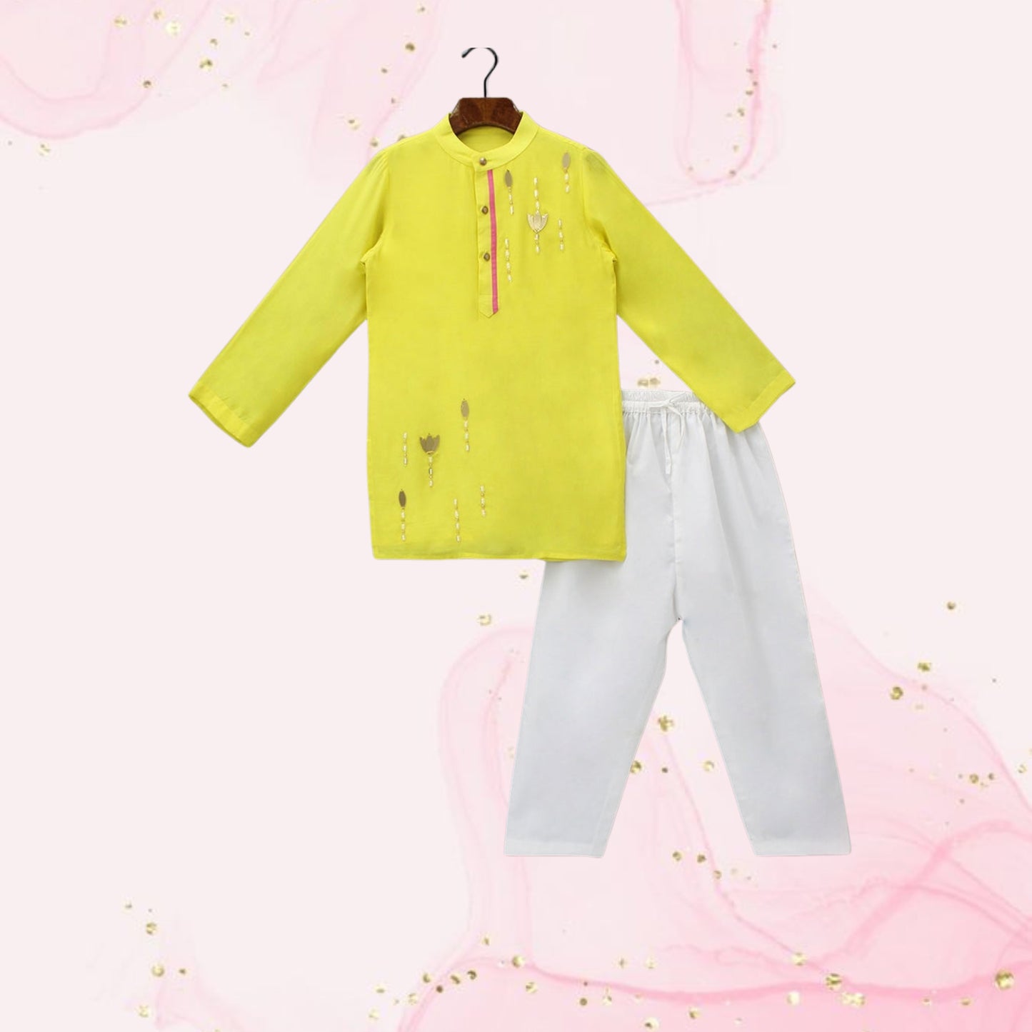 Pre Order: Embellished Yellow Kurta And Pyjama