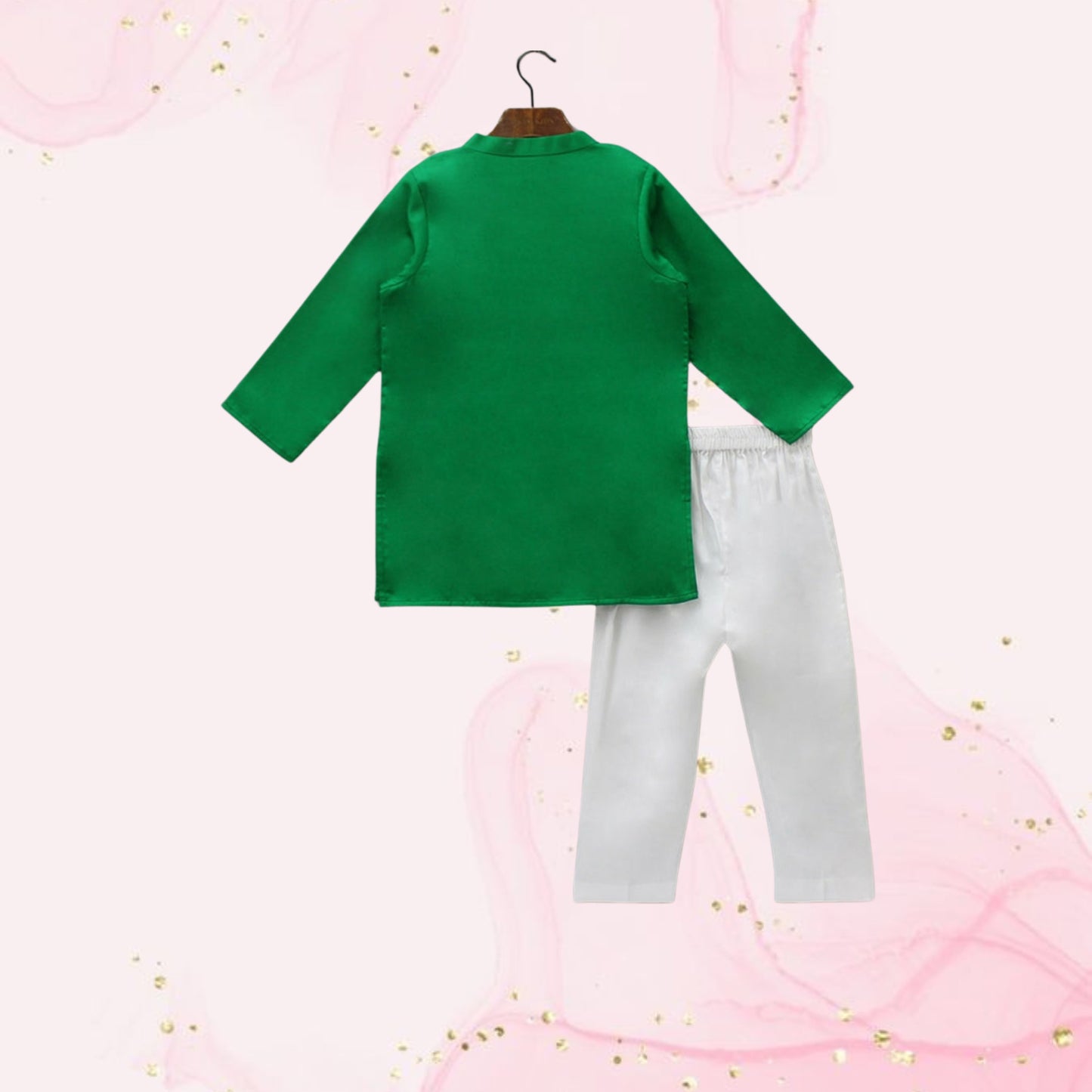 Pre Order: Green Embroidered Front Open Kurta With Pyjama