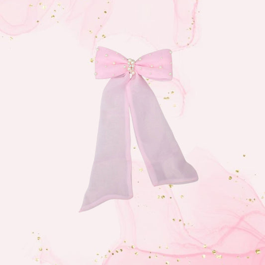 Long Tail Pink Bow Hair Clip