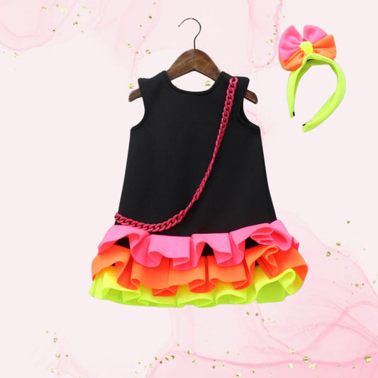 Pre Order: Neon Frilly Dress With Matching Hair Band