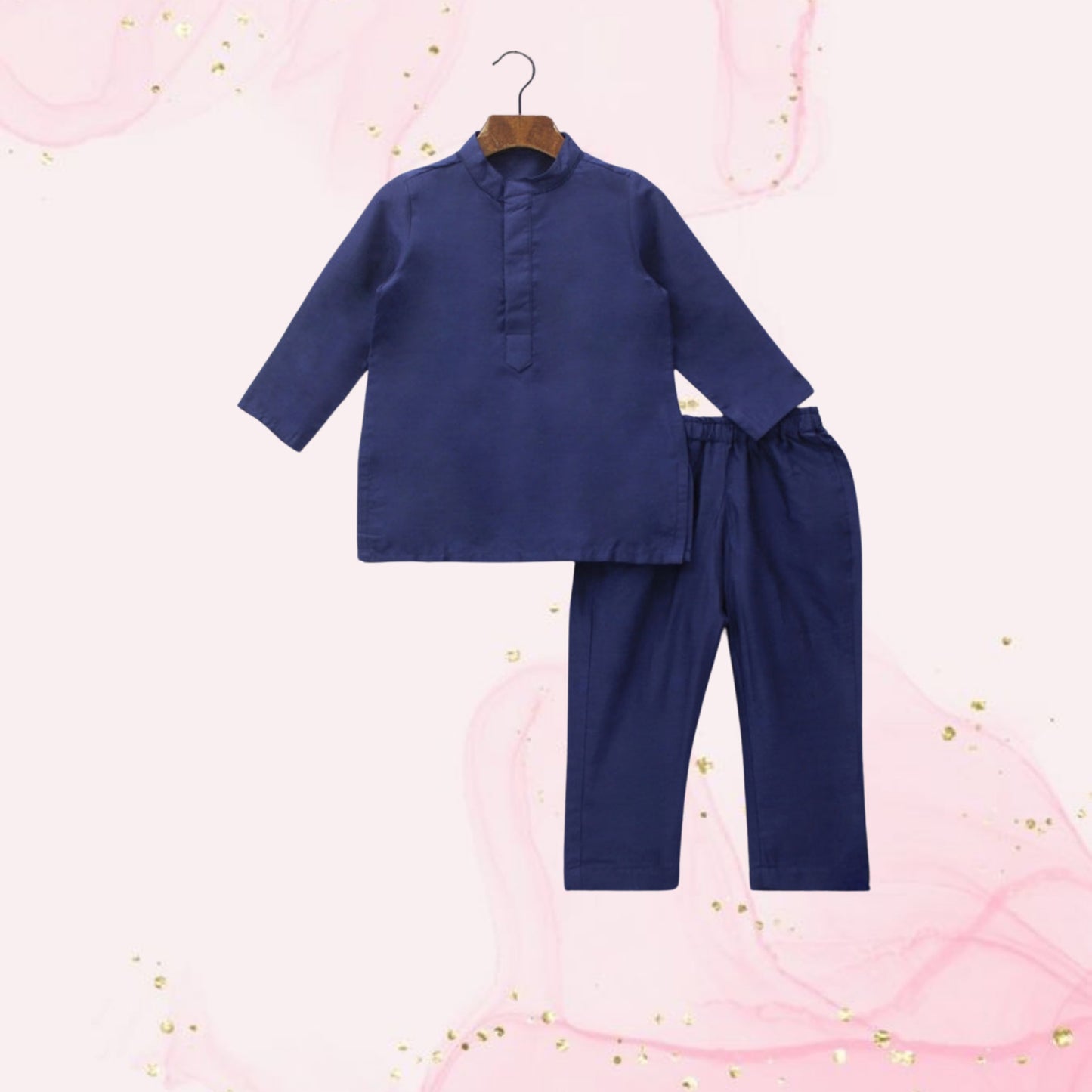 Pre Order: Blue Kurta With Printed Jacket And Pyjama