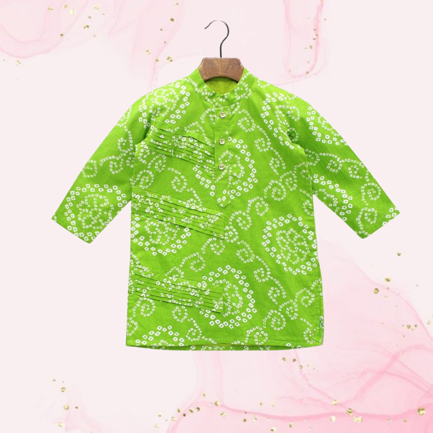 Pre Order: Bandhani Printed Green Kurta With Pyjama