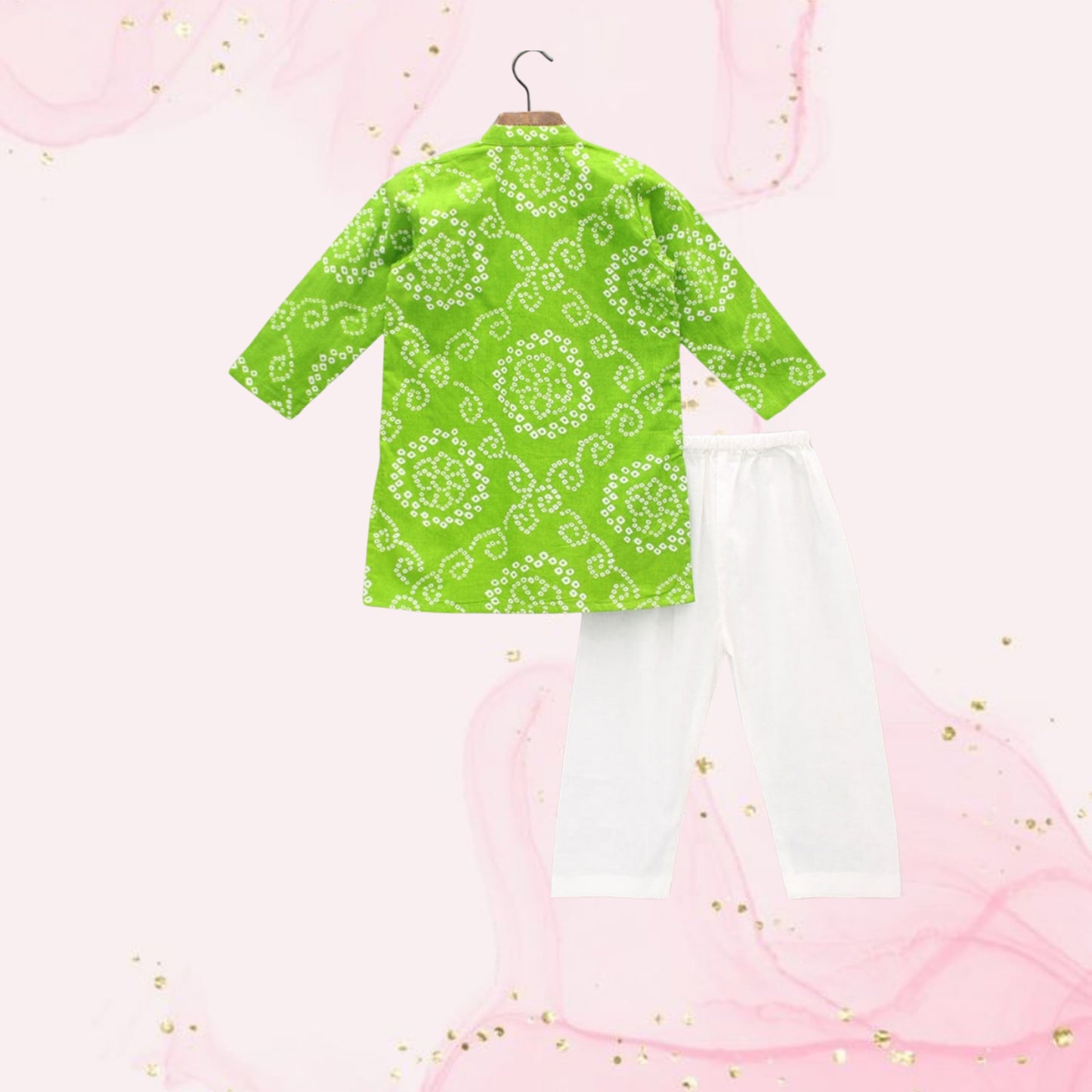 Pre Order: Bandhani Printed Green Kurta With Pyjama