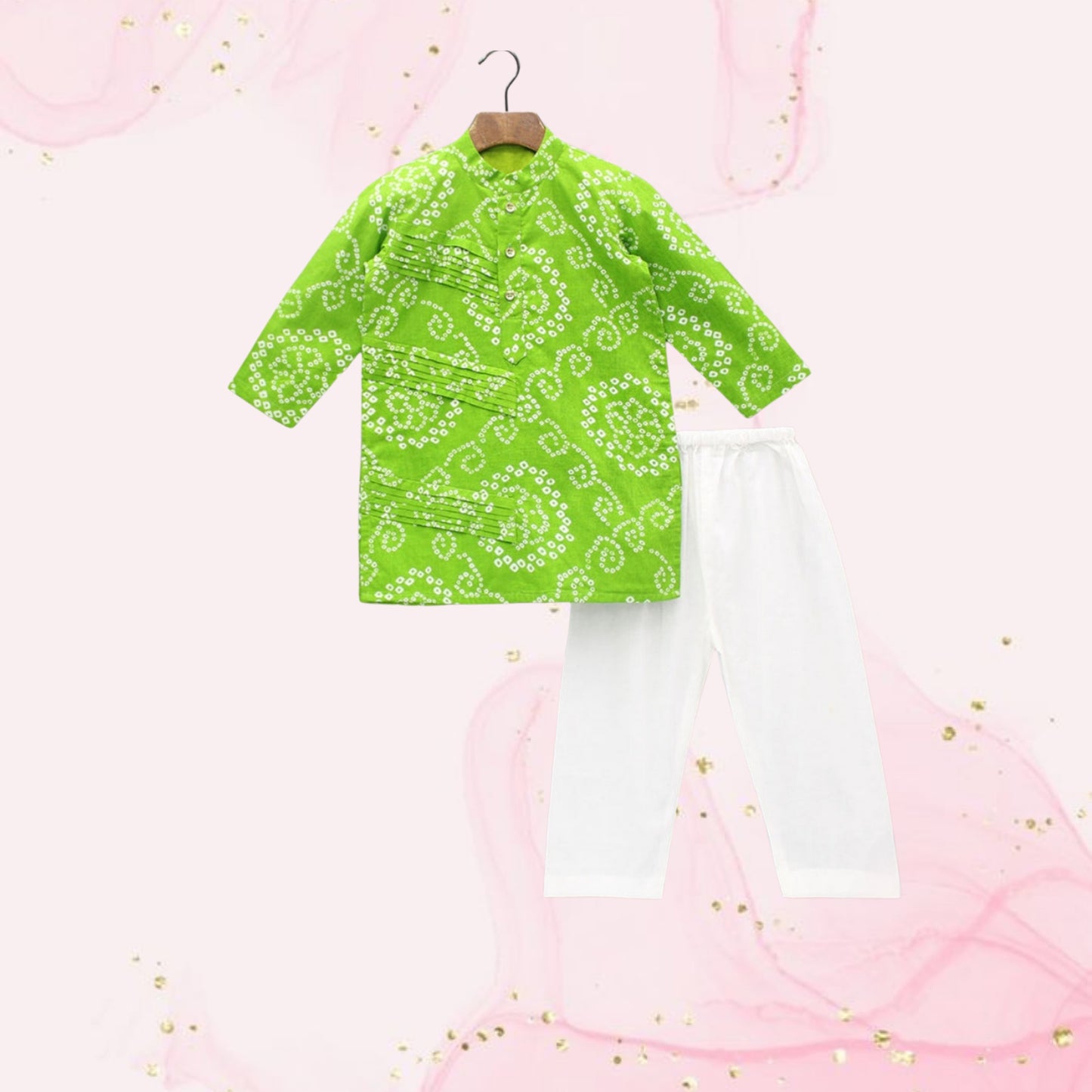 Pre Order: Bandhani Printed Green Kurta With Pyjama