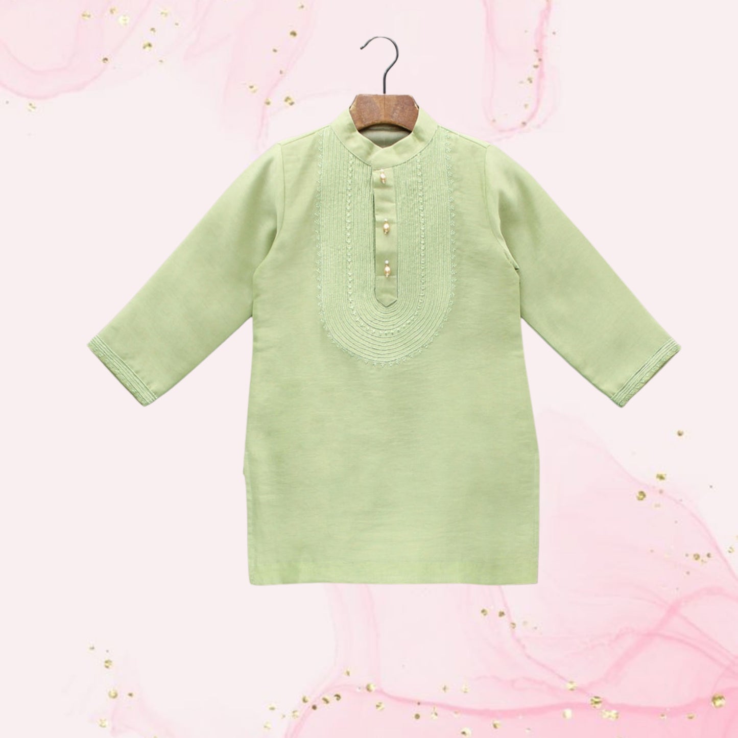 Pre Order: Embroidered Green Kurta And Pyjama