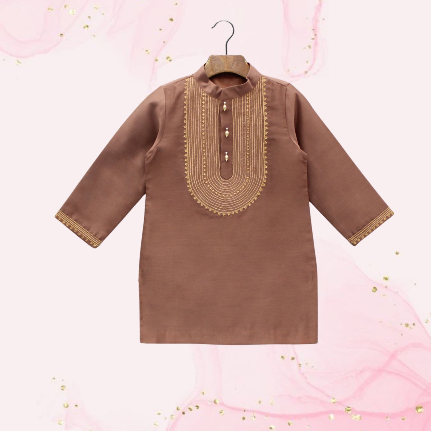 Pre Order: Embroidered Brown Kurta And Pyjama