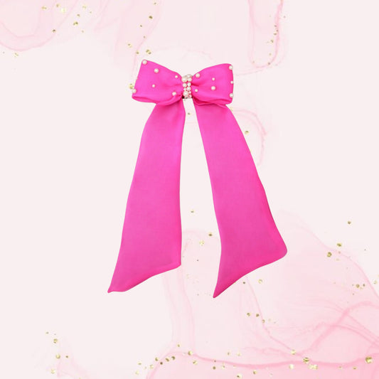 Long Tail Dark Pink Bow Hair Clip