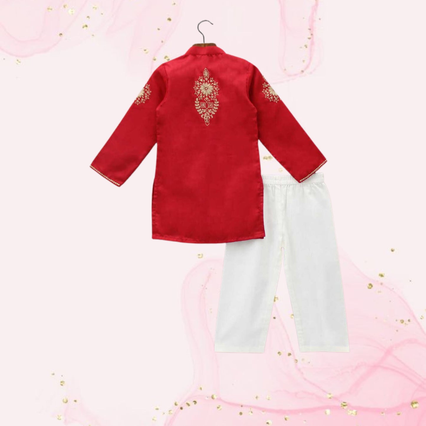 Embroidered Yoke Red Ethnic Kurta And Pyjama