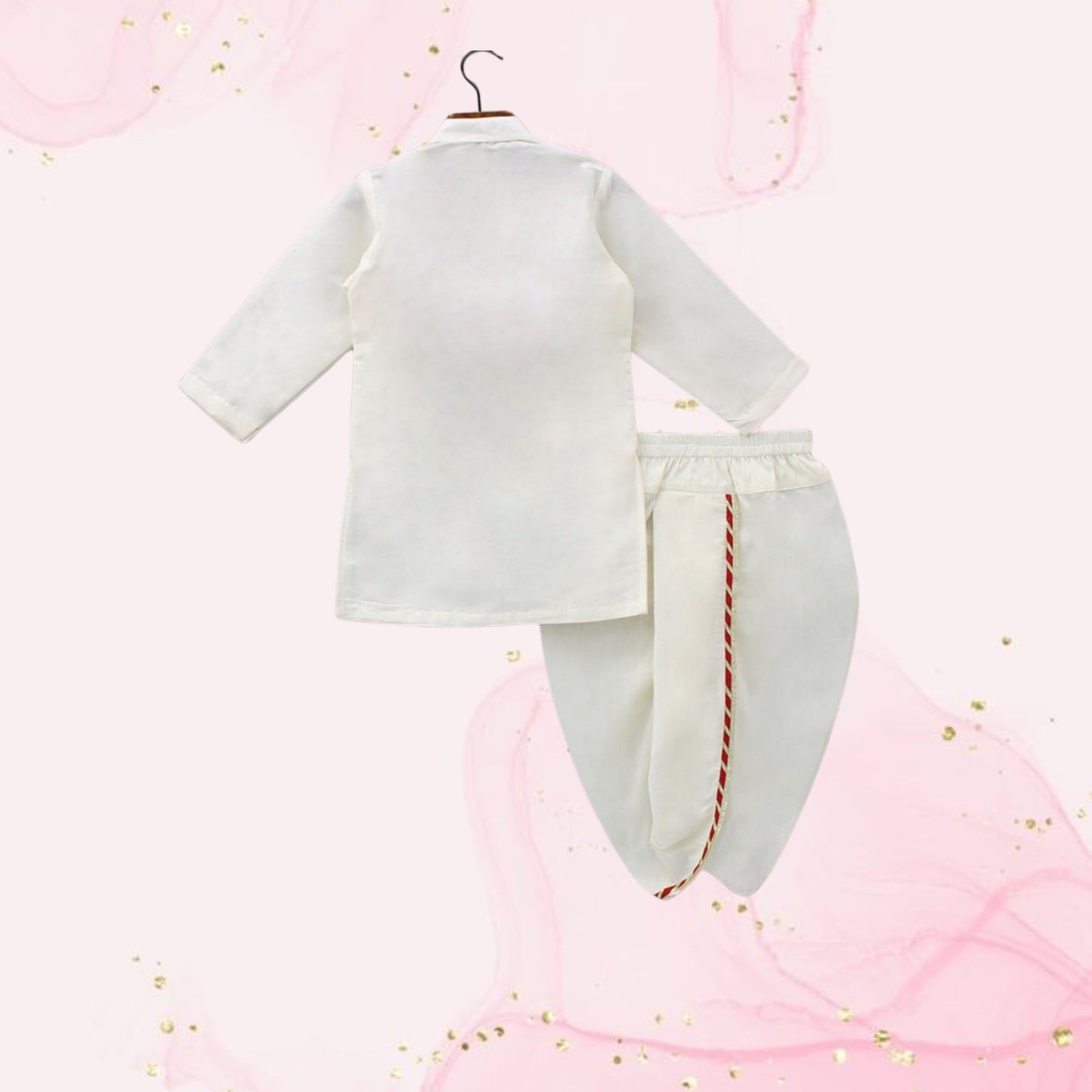 Pre Order: Ganesha Embroidered Off White Kurta And Dhoti