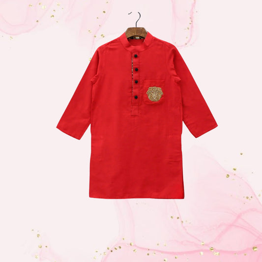 Pre Order: Red Kurta With Embroidery Patch