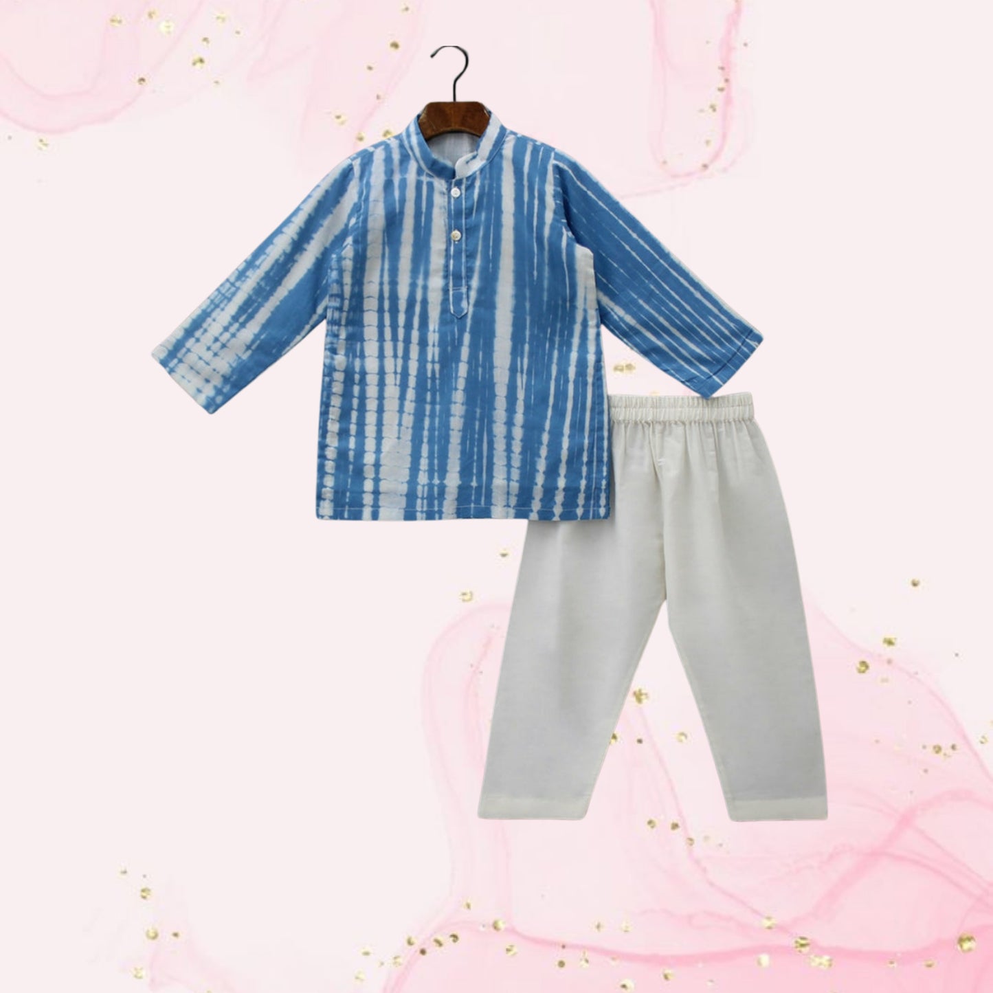 Pre Order: Shibori Printed Blue Kurta And Pyjama