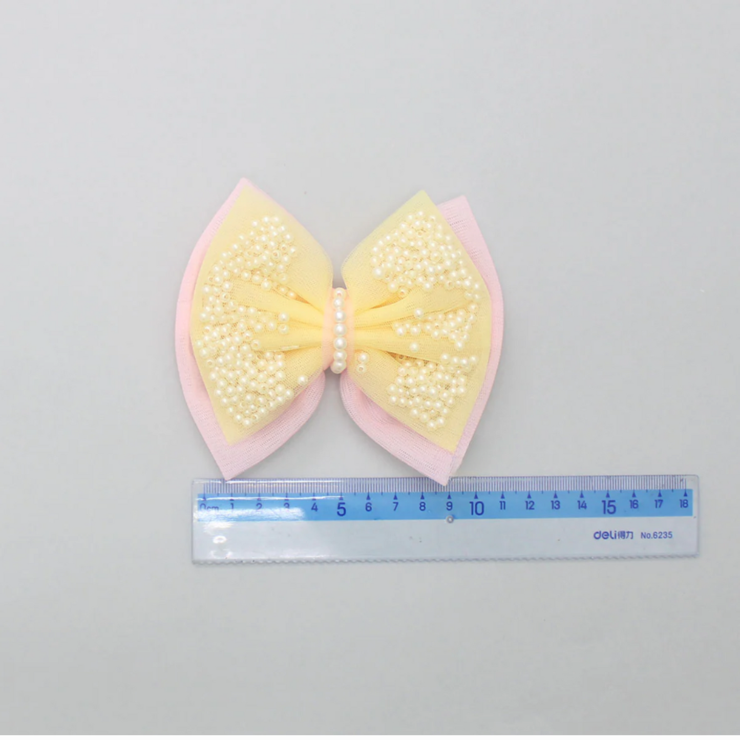 Yellow And Pink Net Dual Bowie Hair Clip