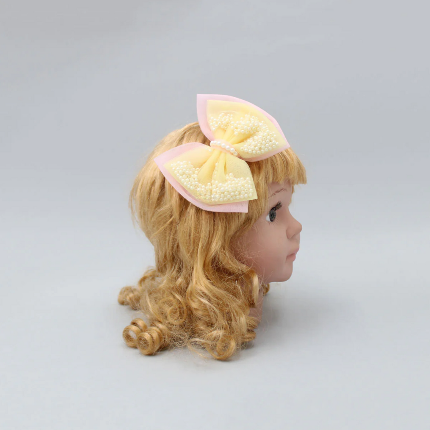 Yellow And Pink Net Dual Bowie Hair Clip