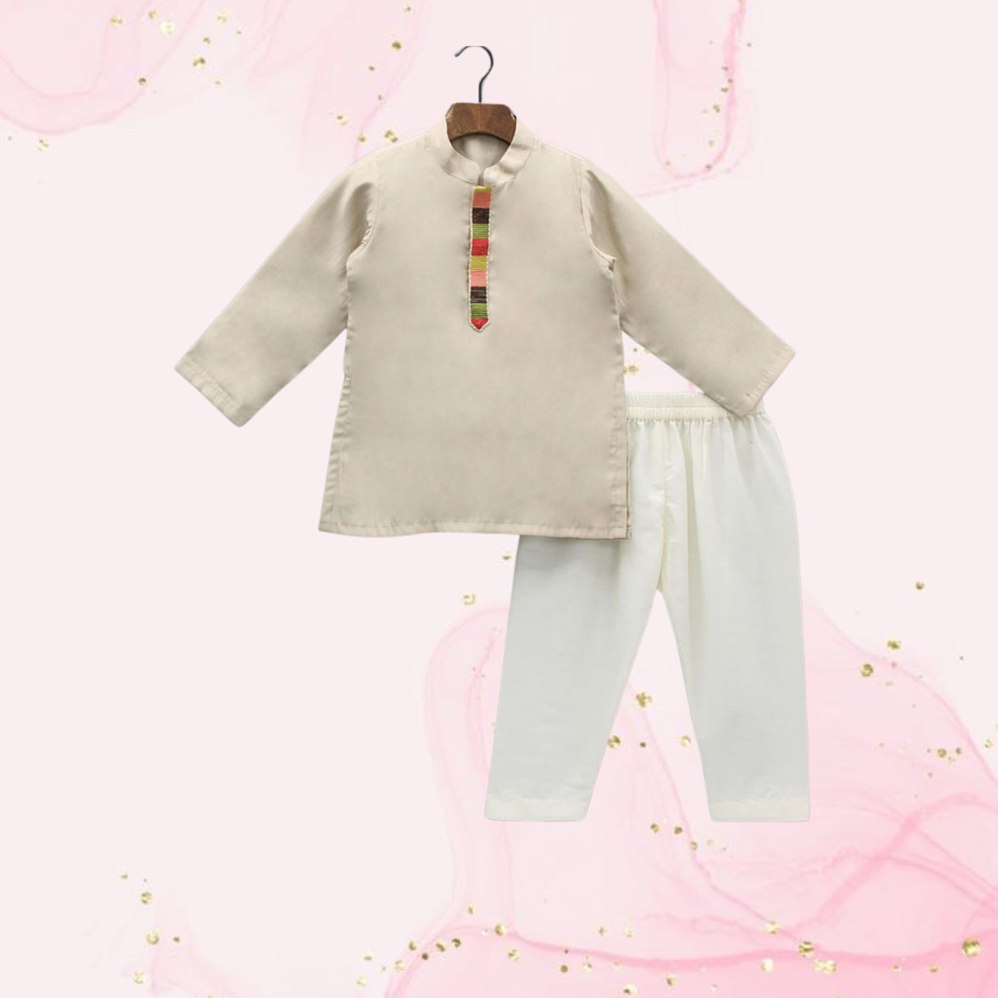 Pre Order: Beige Kurta And Embroidered Front Open Jacket With Pyjama