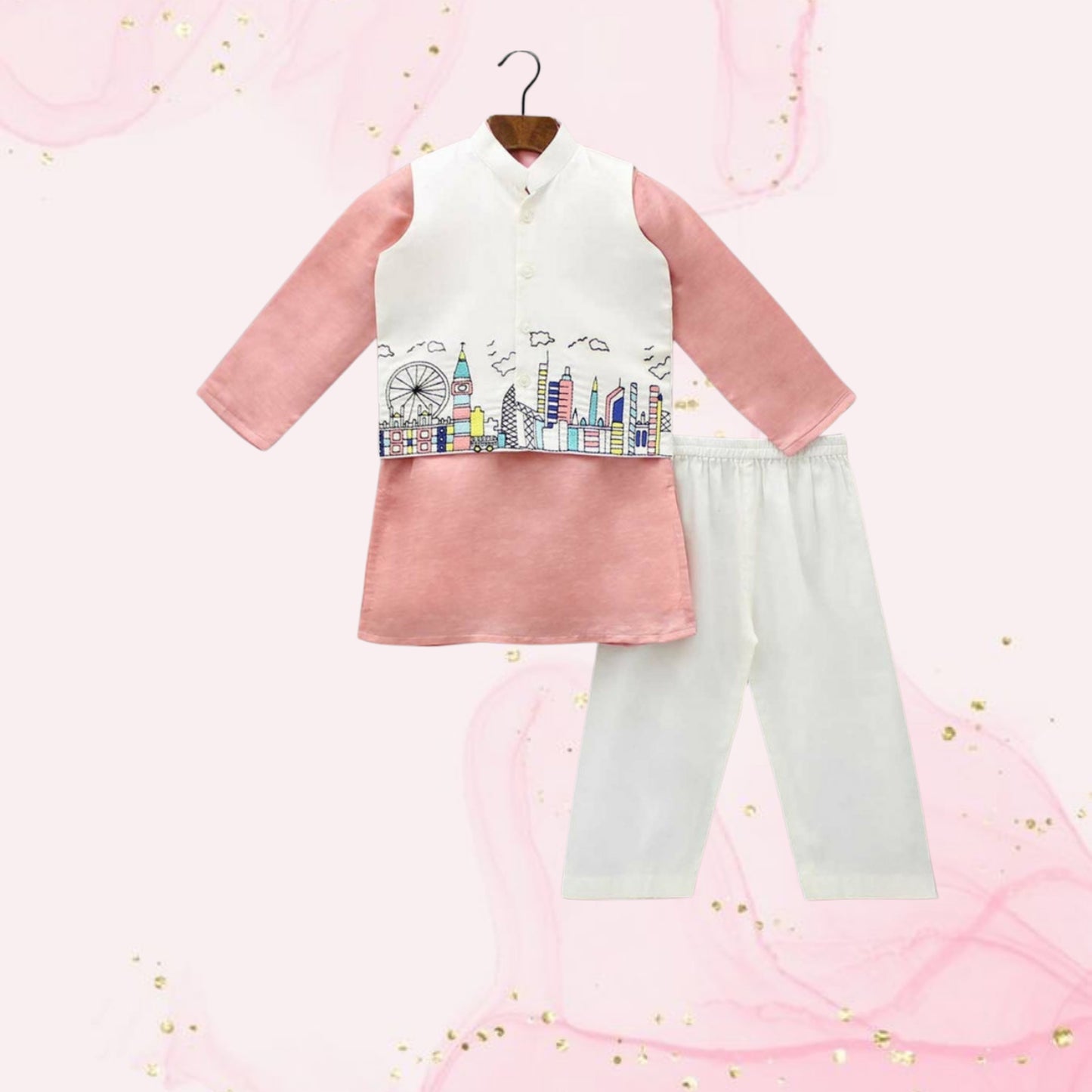 Pre Order: Plain Pink Kurta And Thread Embroidered Jacket With Pyjama