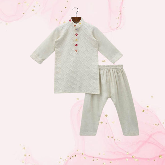 Pre Order: Off White Pintuck Embroidered Kurta With Pyjama