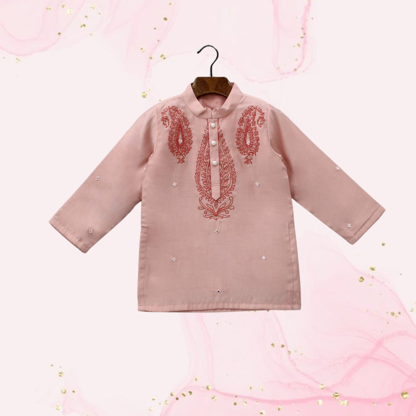 Pre Order: Thread Embroidered Peach Kurta And Pyjama