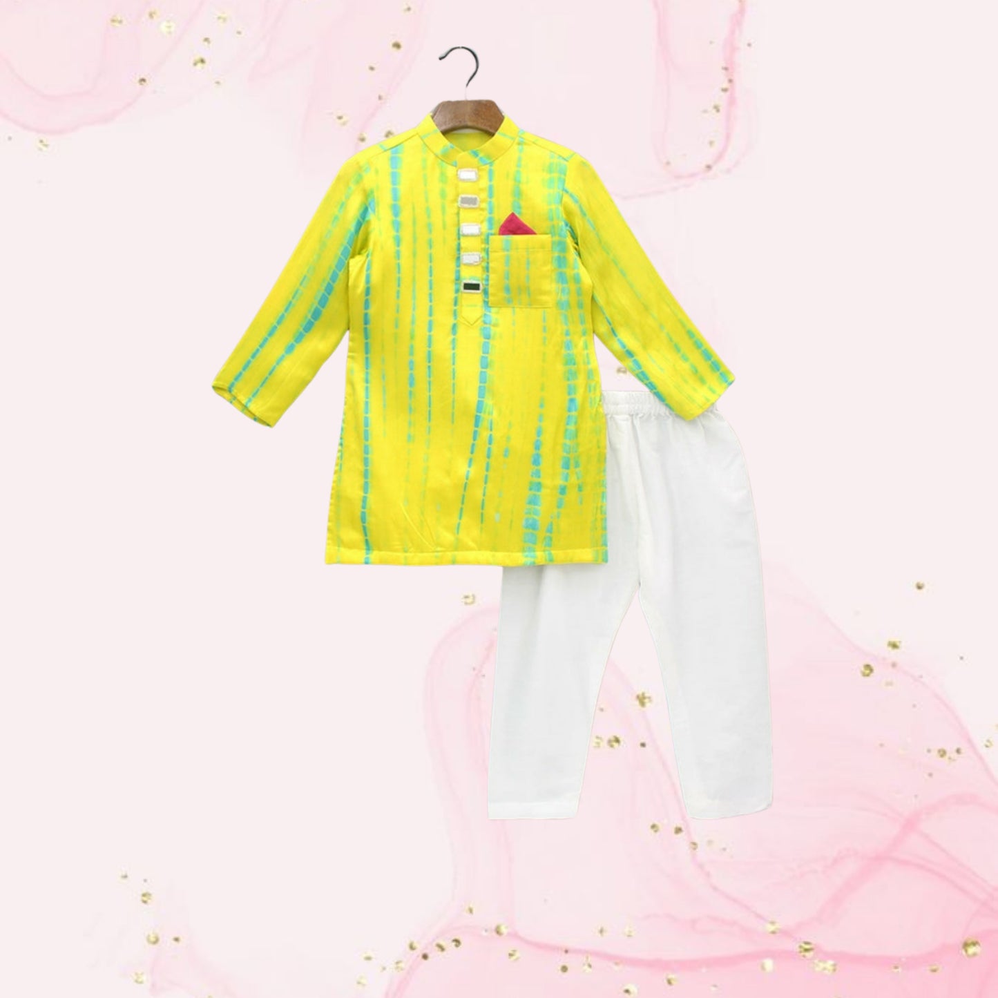 Pre Order: Yellow Printed Embellished Kurta With Pyjama