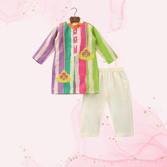 Pre Order: Multicoloured Striped Kurta And Pyjama