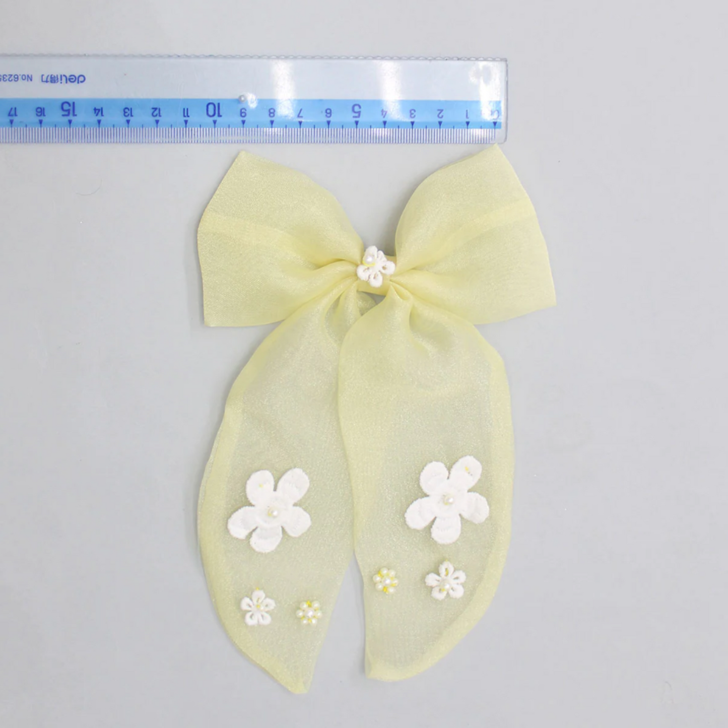 Beautiful Embroidered Organza Yellow Bowie Hair Clip