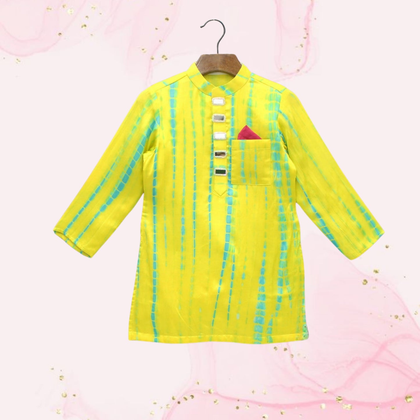 Pre Order: Yellow Printed Embellished Kurta With Pyjama