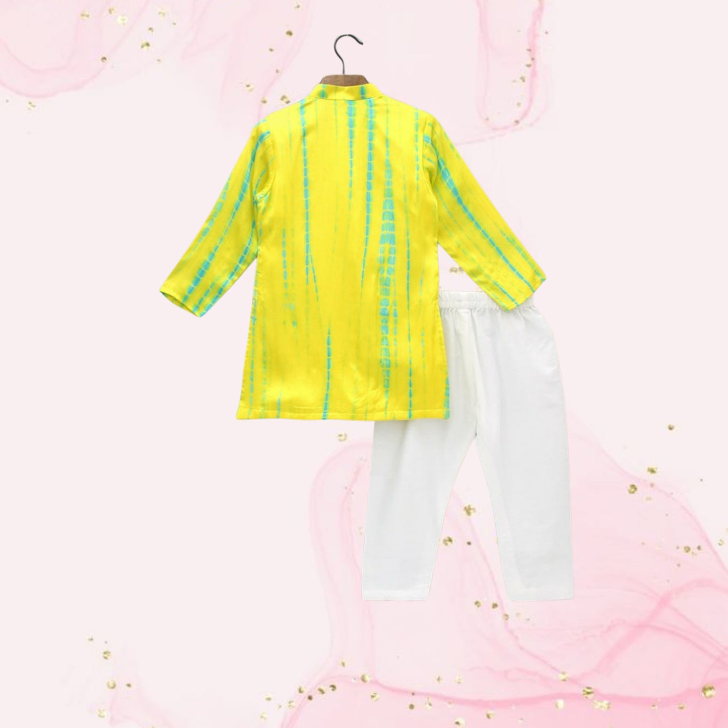 Pre Order: Yellow Printed Embellished Kurta With Pyjama