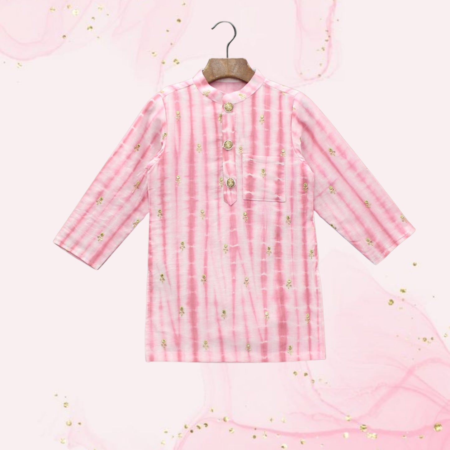 Pre Order: Pink Printed Embroidered Kurta With Pyjama