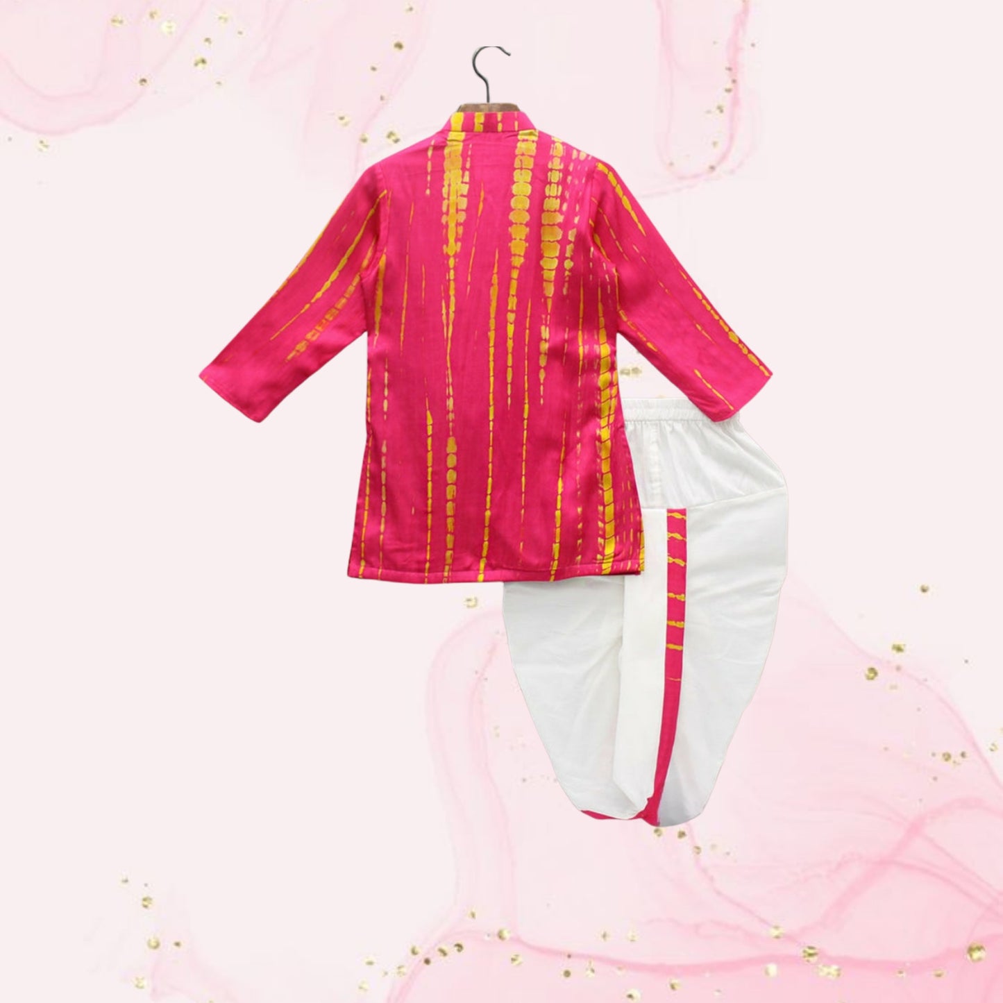 Pre Order: Pink Printed And Embellished Kurta With Dhoti