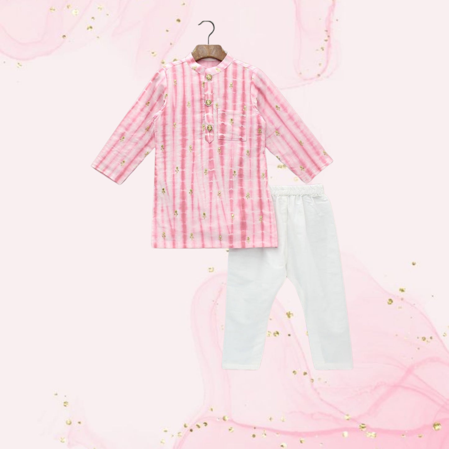 Pre Order: Pink Printed Embroidered Kurta With Pyjama