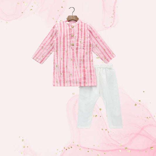 Pre Order: Pink Printed Embroidered Kurta With Pyjama