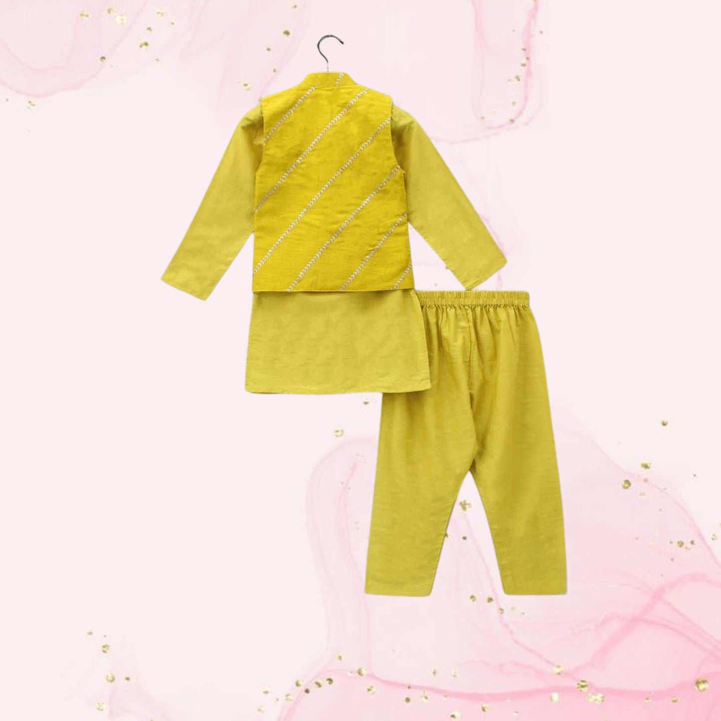 Pre Order: Mustard Kurta With Pin Tuck Jacket And Pyjama