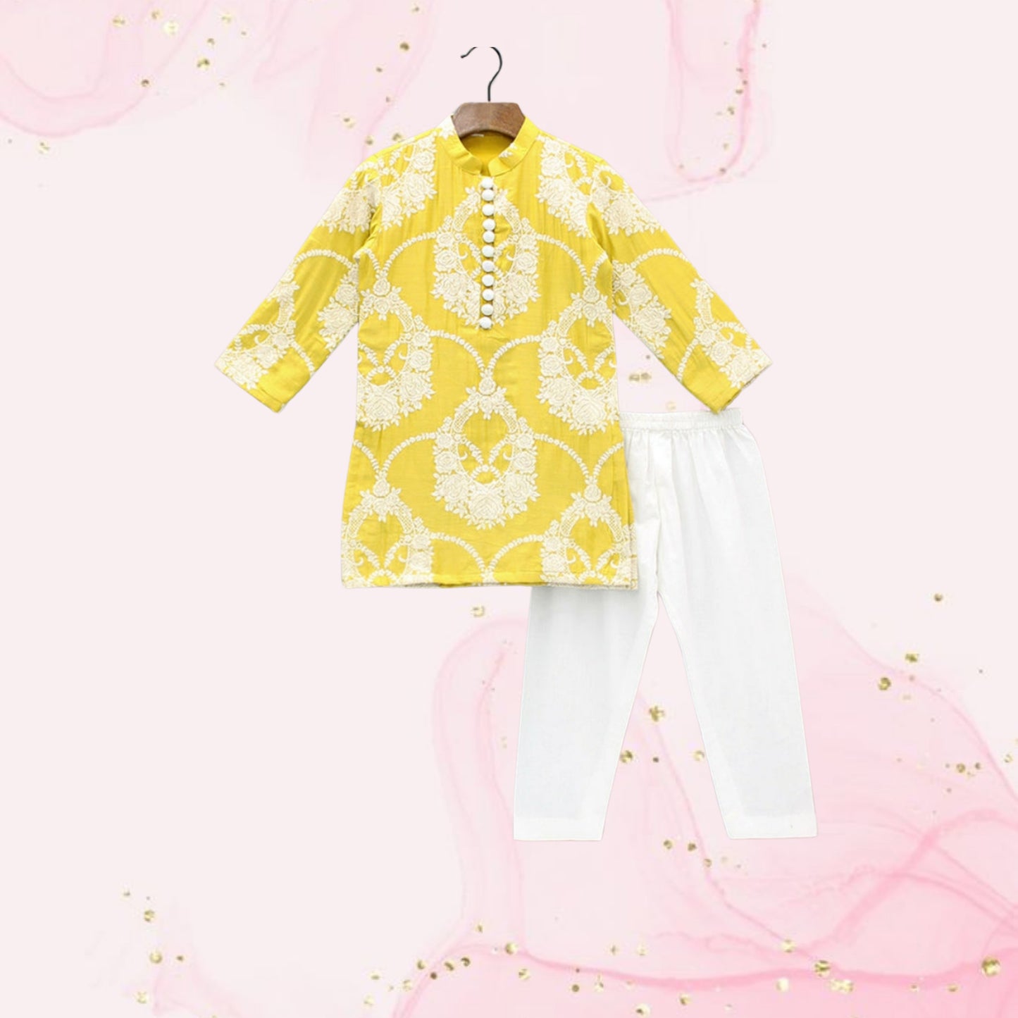 Pre Order: Mustard printed Kurta With Pyjama