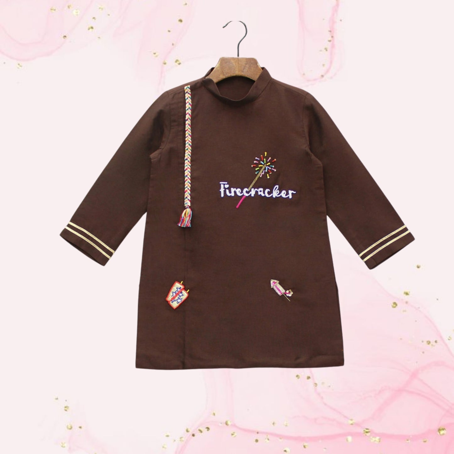 Pre Order: Embroidered Brown Kurta With Pyjama